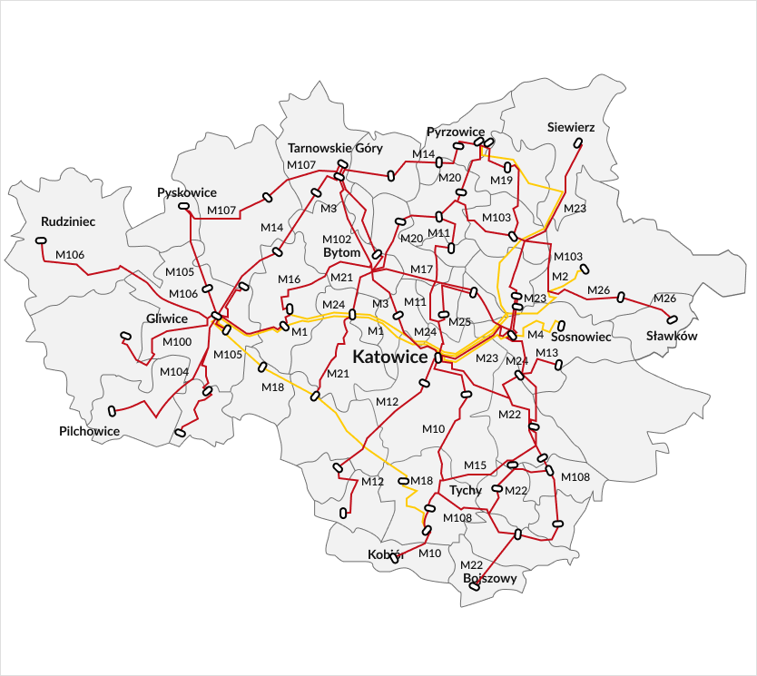 mapa autobusów w Ktaowicach